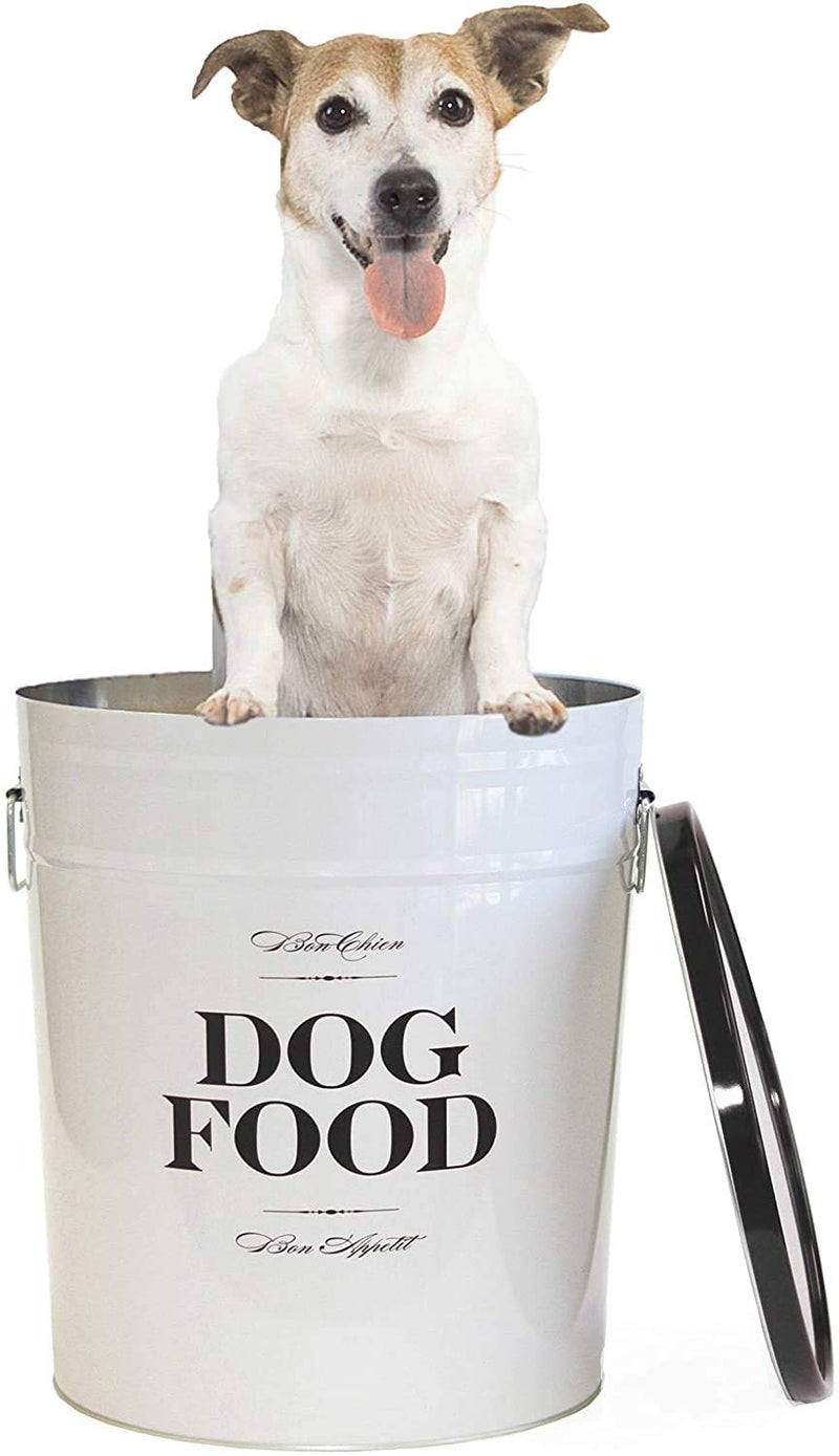 Harry Barker Bon Chien Dog Food Storage Canister â€“ Small 3.5 gallons, Airtight Stainless Steel Pet Food Container, Stylish Kitchen Counter Dog Kibble Storage with Easy-Open Lid - White - Image 5